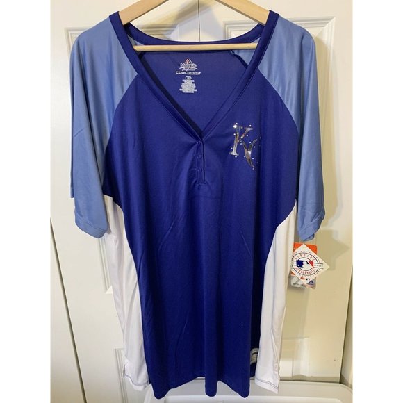 New Majestic Kansas City Royals Womens Sz 2X Diva Snap Shirt Blue $60‎ NWT - Picture 4 of 7